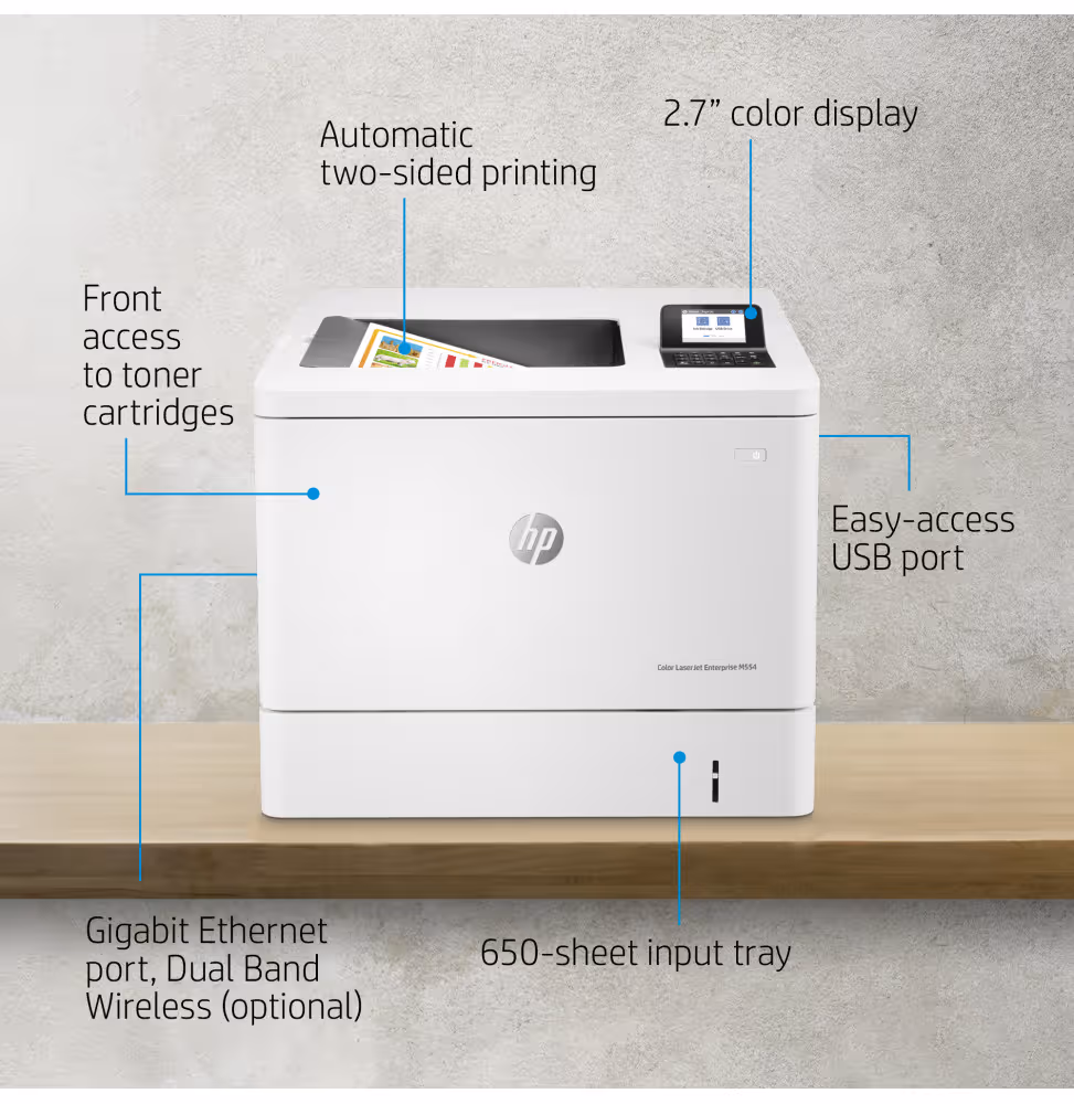 Imprimante Laser Couleur HP LaserJet Enterprise M554dn [7ZU81A-B19] - vue 7