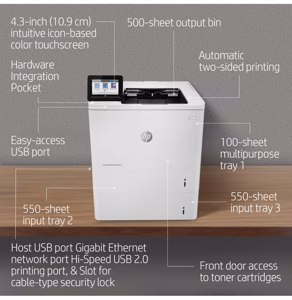 Imprimante Laser Monochrome HP LaserJet Enterprise M612dn [7PS86A-B19] - vue 8