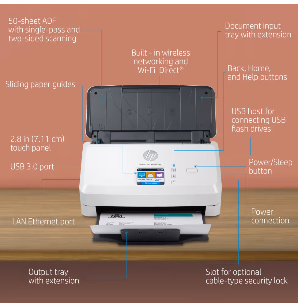 Scanner HP ScanJet Pro N4000 snw1 [6FW08A-B19] - vue 7