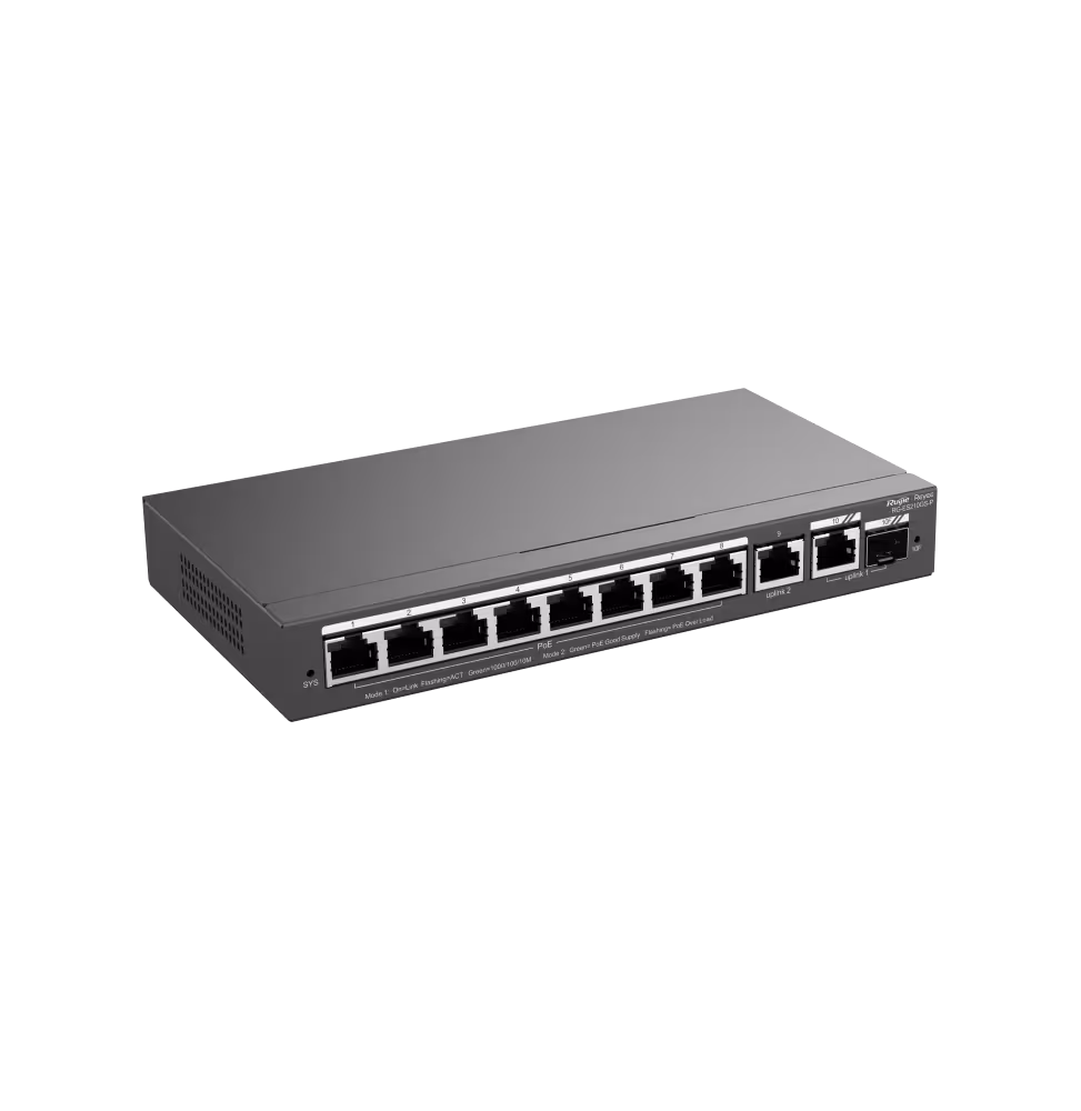 Reyee Switch 10 Ports GB 8 PoE 1RJ45 1SFP 120W [RG-ES210GS-P] - vue 2