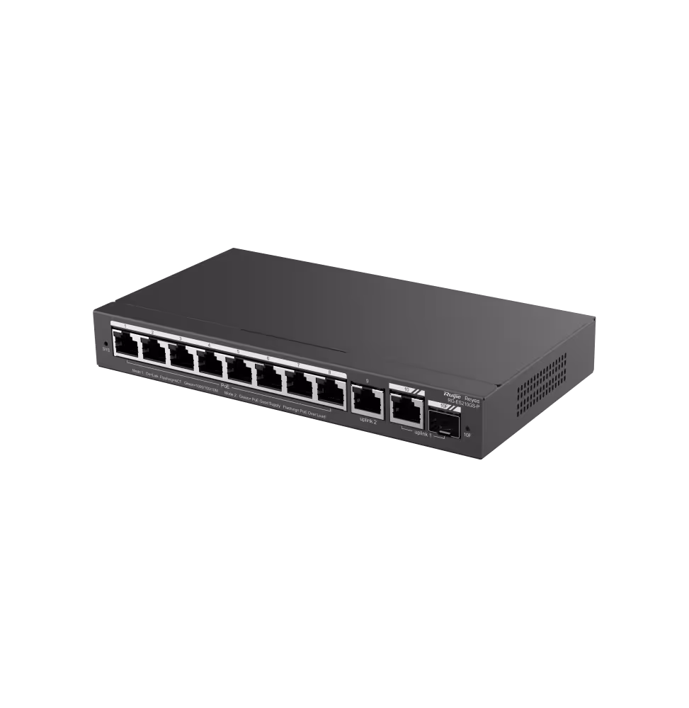 Reyee Switch 10 Ports GB 8 PoE 1RJ45 1SFP 120W [RG-ES210GS-P] - vue 3