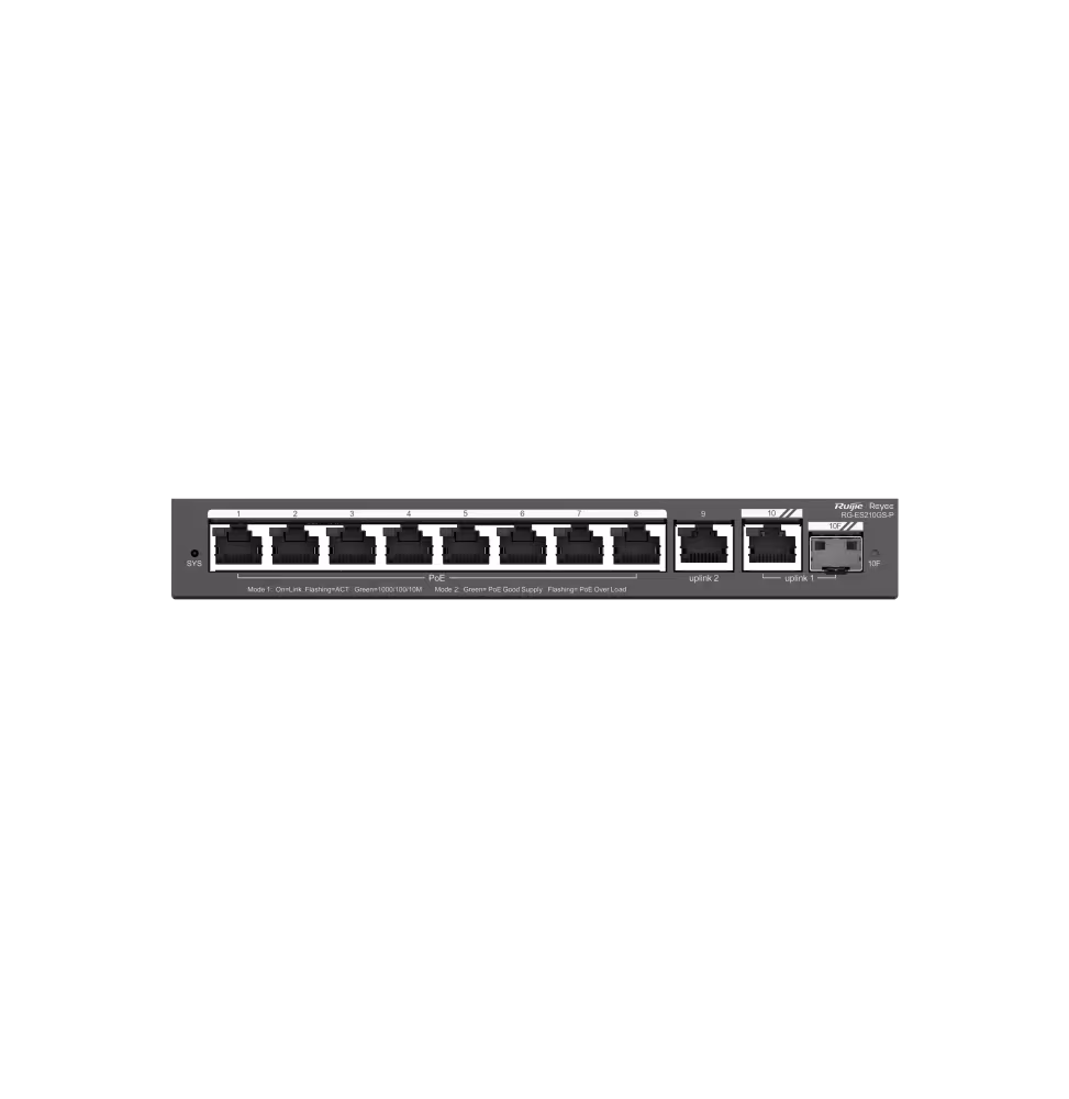 Reyee Switch 10 Ports GB 8 PoE 1RJ45 1SFP 120W [RG-ES210GS-P] - vue 4