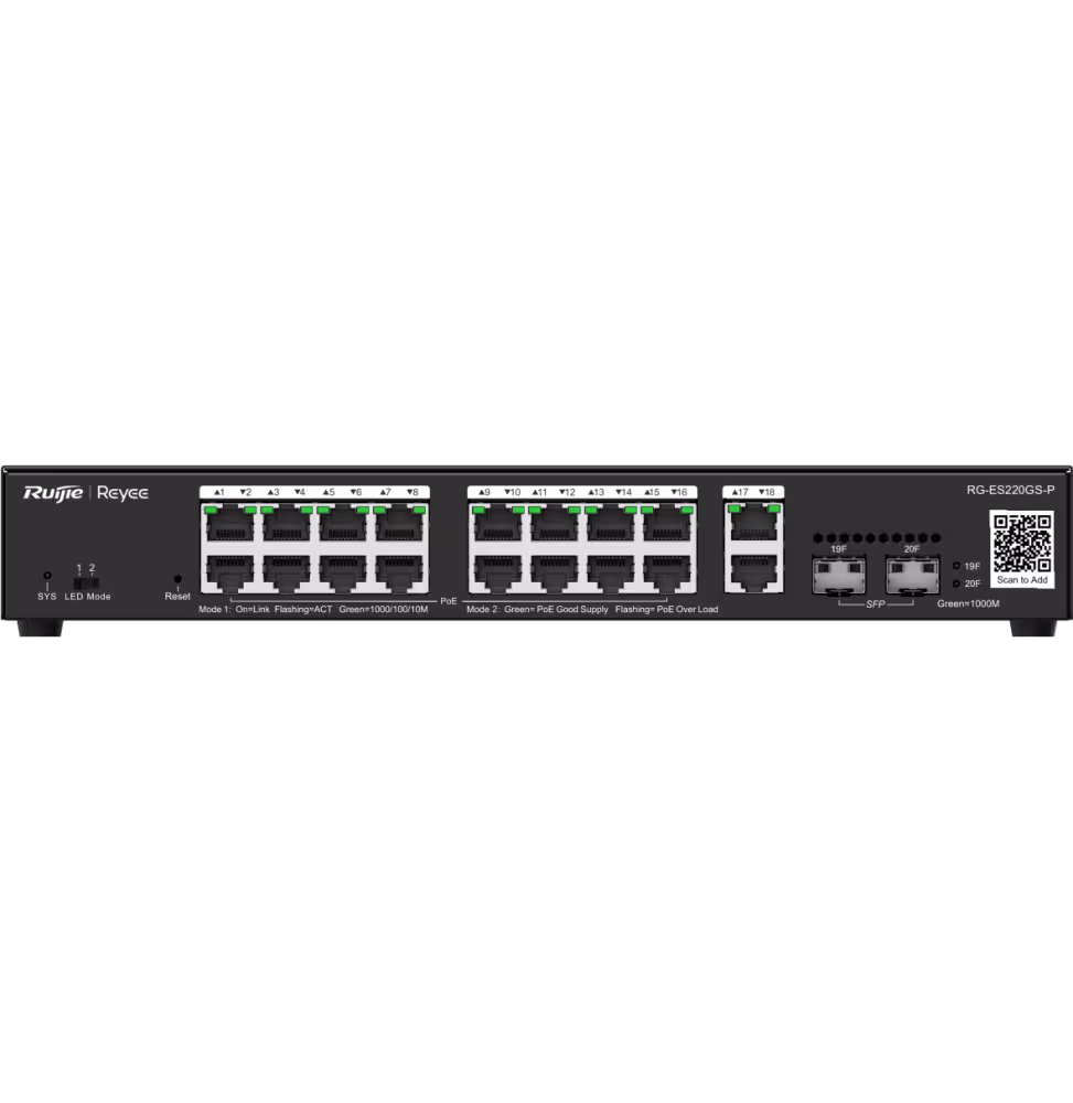 Reyee Switch 20 Ports GB 16 PoE 2RJ45 2SFP 250W [RG-ES220GS-P]