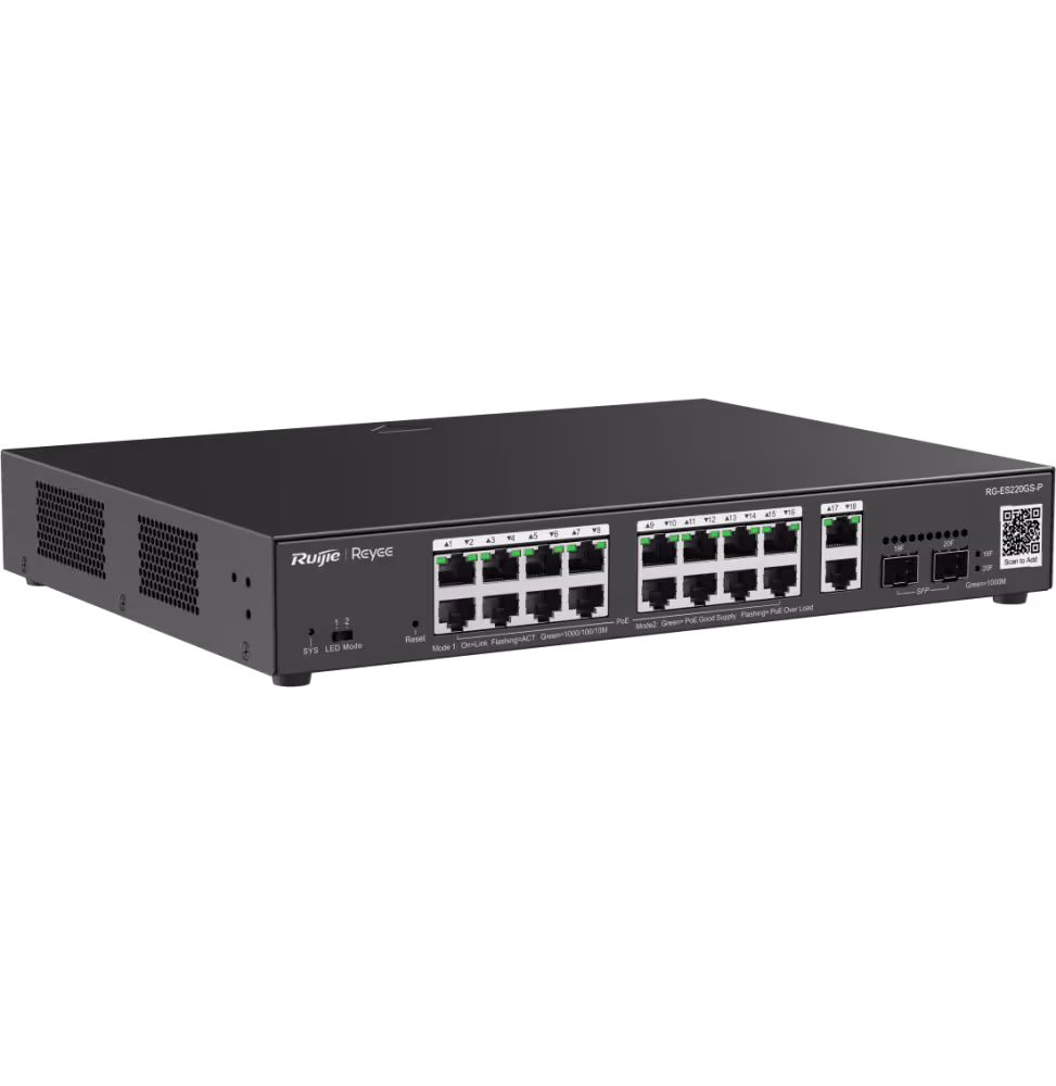 Reyee Switch 20 Ports GB 16 PoE 2RJ45 2SFP 250W [RG-ES220GS-P] - vue 3