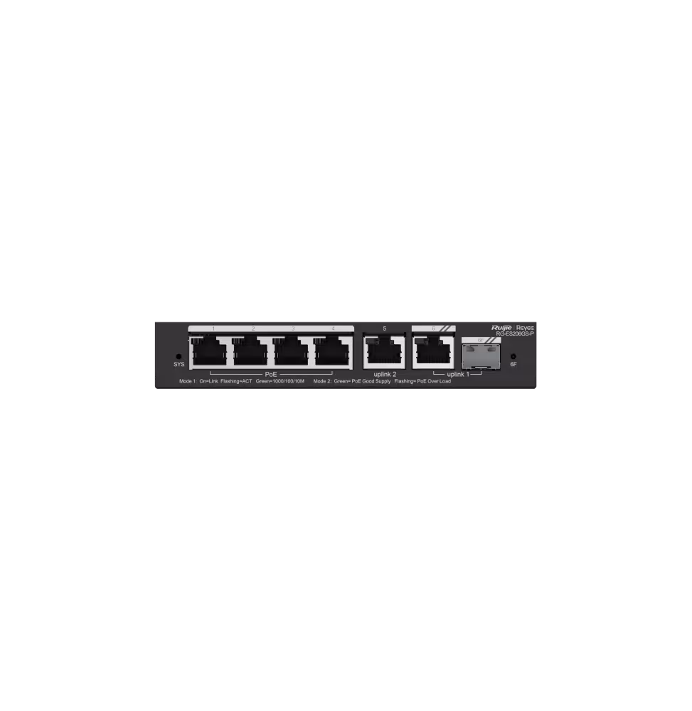 Reyee Switch 6-Ports GB 4 PoE 2 Uplink RJ45 54W [RG-ES206GS-P]