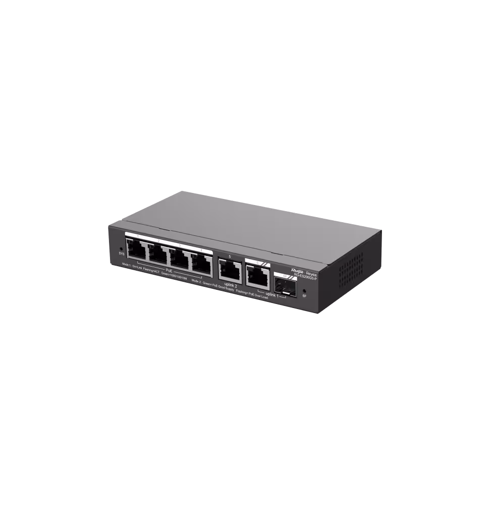 Reyee Switch 6-Ports GB 4 PoE 2 Uplink RJ45 54W [RG-ES206GS-P] - vue 3