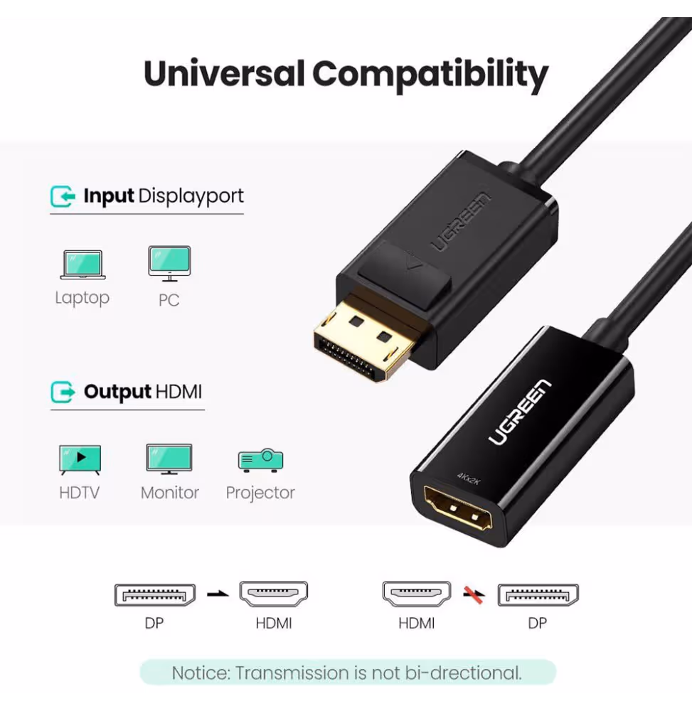 Ugreen Cable DP Male to HDMI Female  4K 30HZ [40363] - vue 2