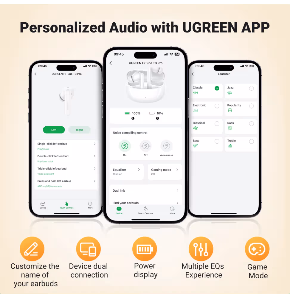 Ugreen HiTune T3 Pro Anc sans fil Écouteurs [35725] - vue 4