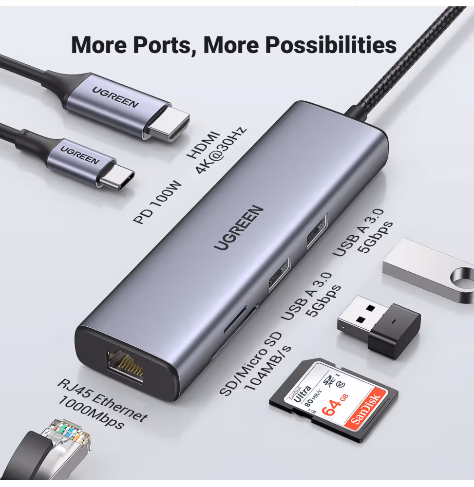 Ugreen Station d accueil USB-C 7 en 1  HDMI 4K [90568] - vue 2