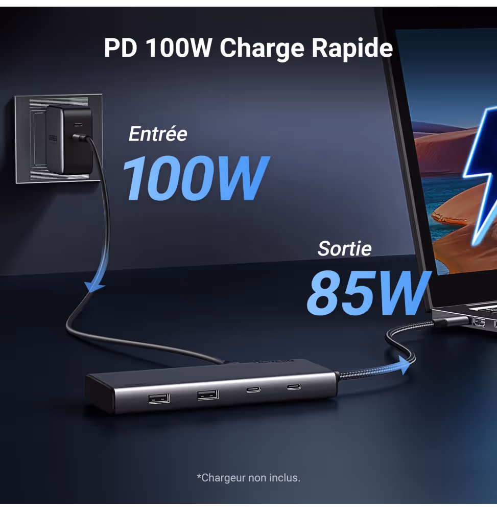 Ugreen Station d accueil USB-C 8 en 1  HDMI 2 DP [35625] - vue 3