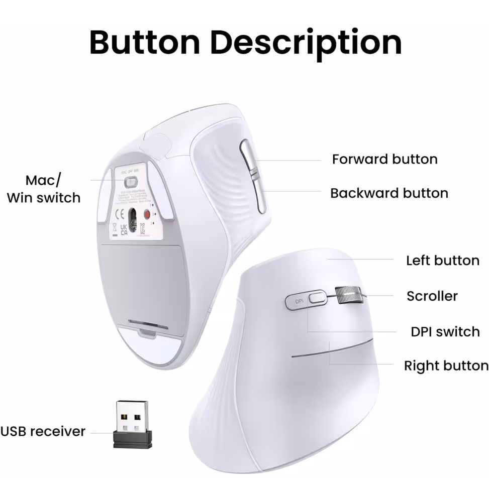 urgreen souris Vertical Sans fil blanc MU008 [45759] - vue 4